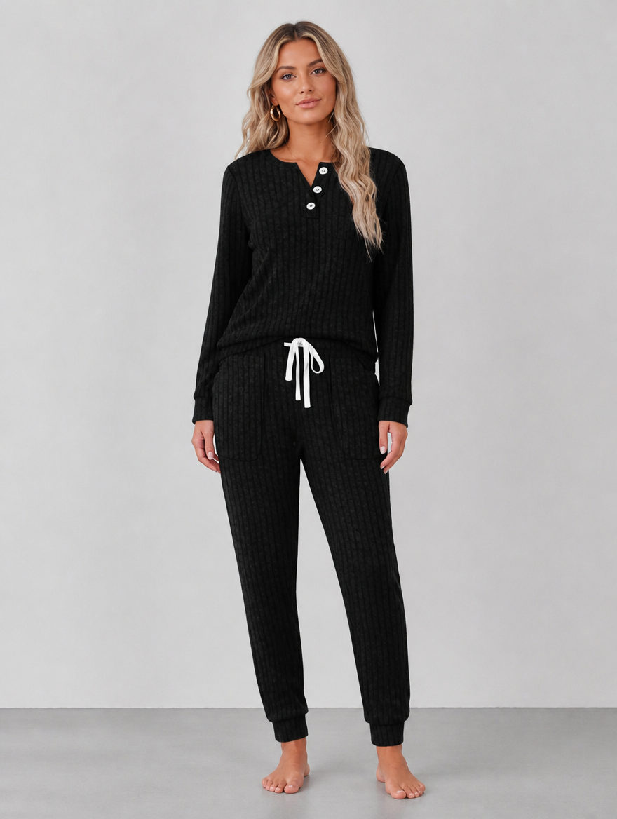 Elowen | Women's Ribbed Button-Neck Loungewear Set