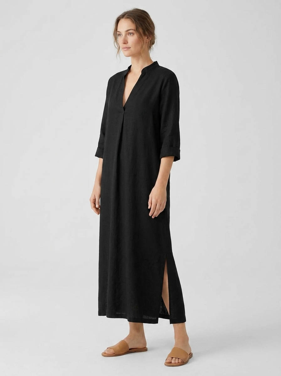 Annelise | Women's Relaxed V-Neck Linen Blend Maxi Dress