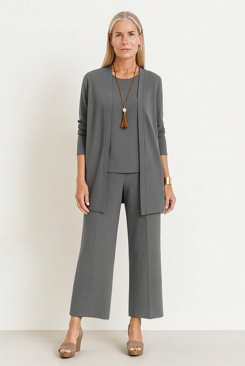 Isadora | Women's 3-Piece Longline Cardigan & Wide-Leg Trouser Set