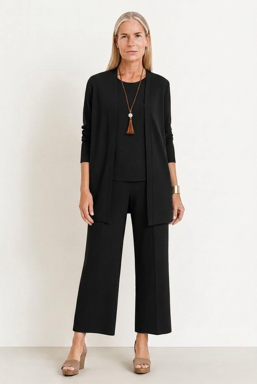 Isadora | Women's 3-Piece Longline Cardigan & Wide-Leg Trouser Set