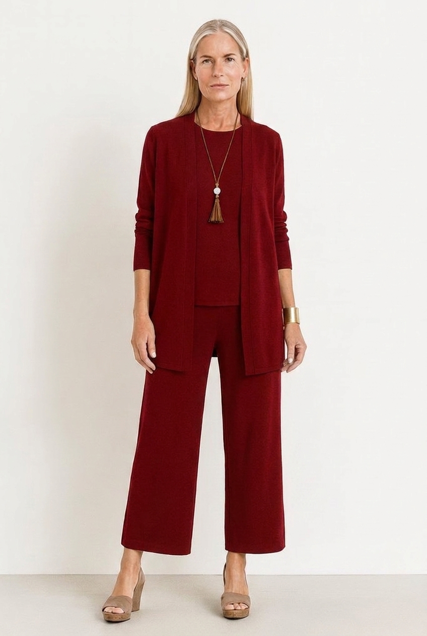 Isadora | Women's 3-Piece Longline Cardigan & Wide-Leg Trouser Set