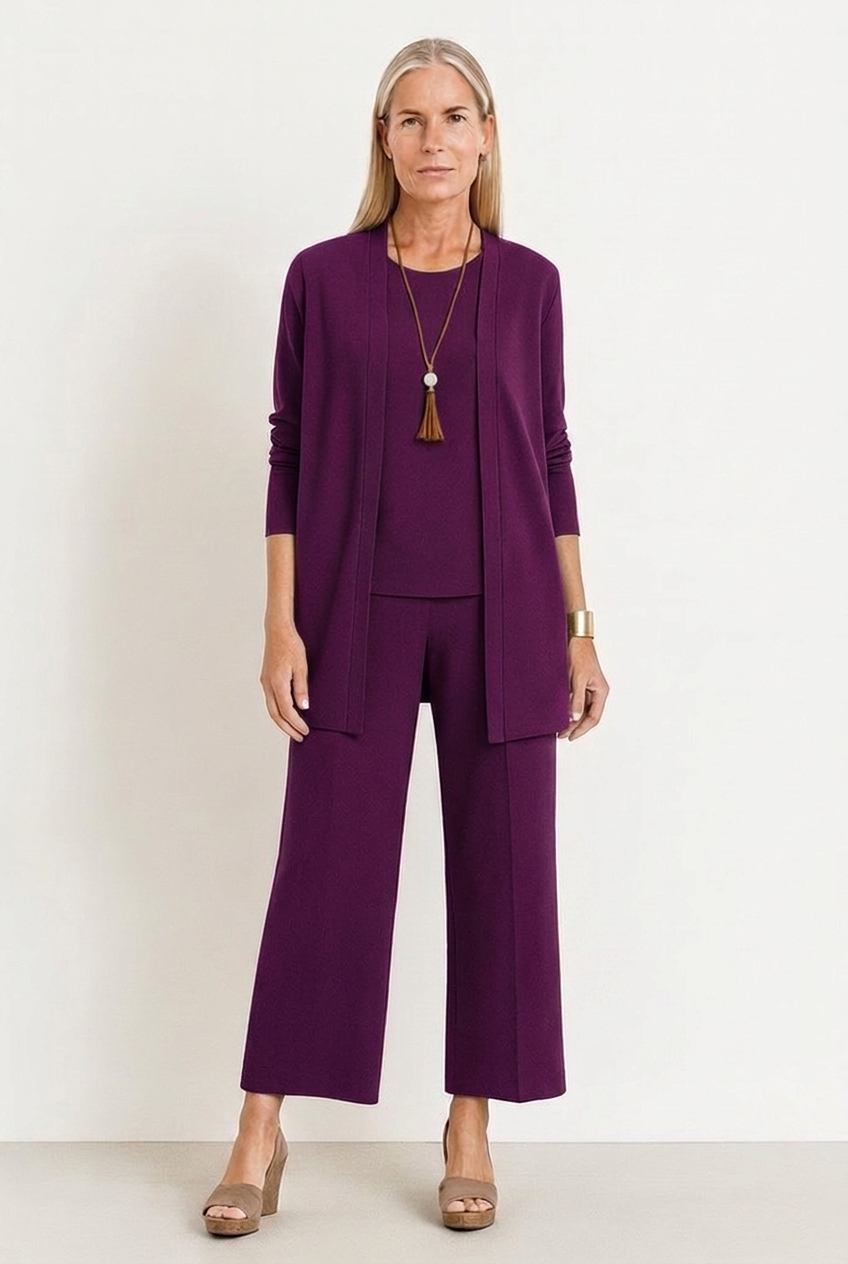 Isadora | Women's 3-Piece Longline Cardigan & Wide-Leg Trouser Set