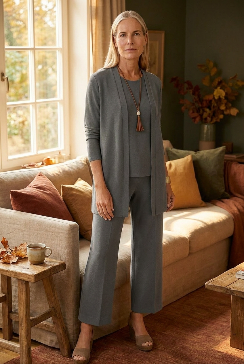 Isadora | Women's 3-Piece Longline Cardigan & Wide-Leg Trouser Set