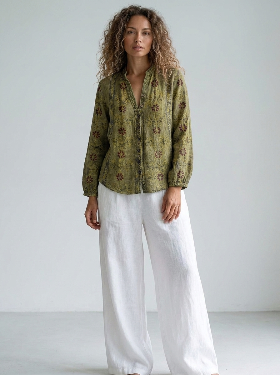 Cosette | Women's Boho Linen Button-Down Blouse