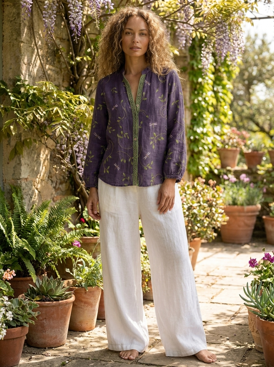 Cosette | Women's Boho Linen Button-Down Blouse