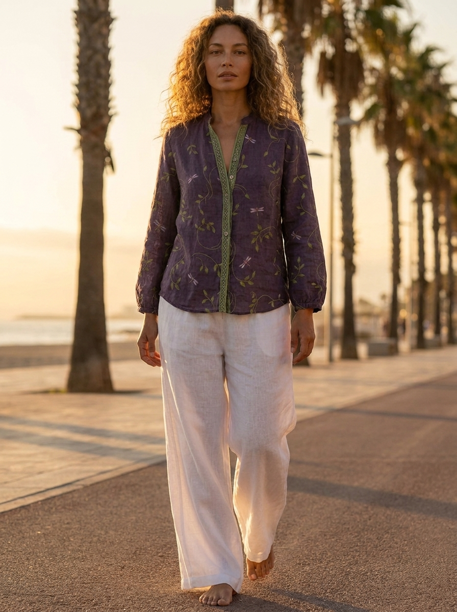 Cosette | Women's Boho Linen Button-Down Blouse