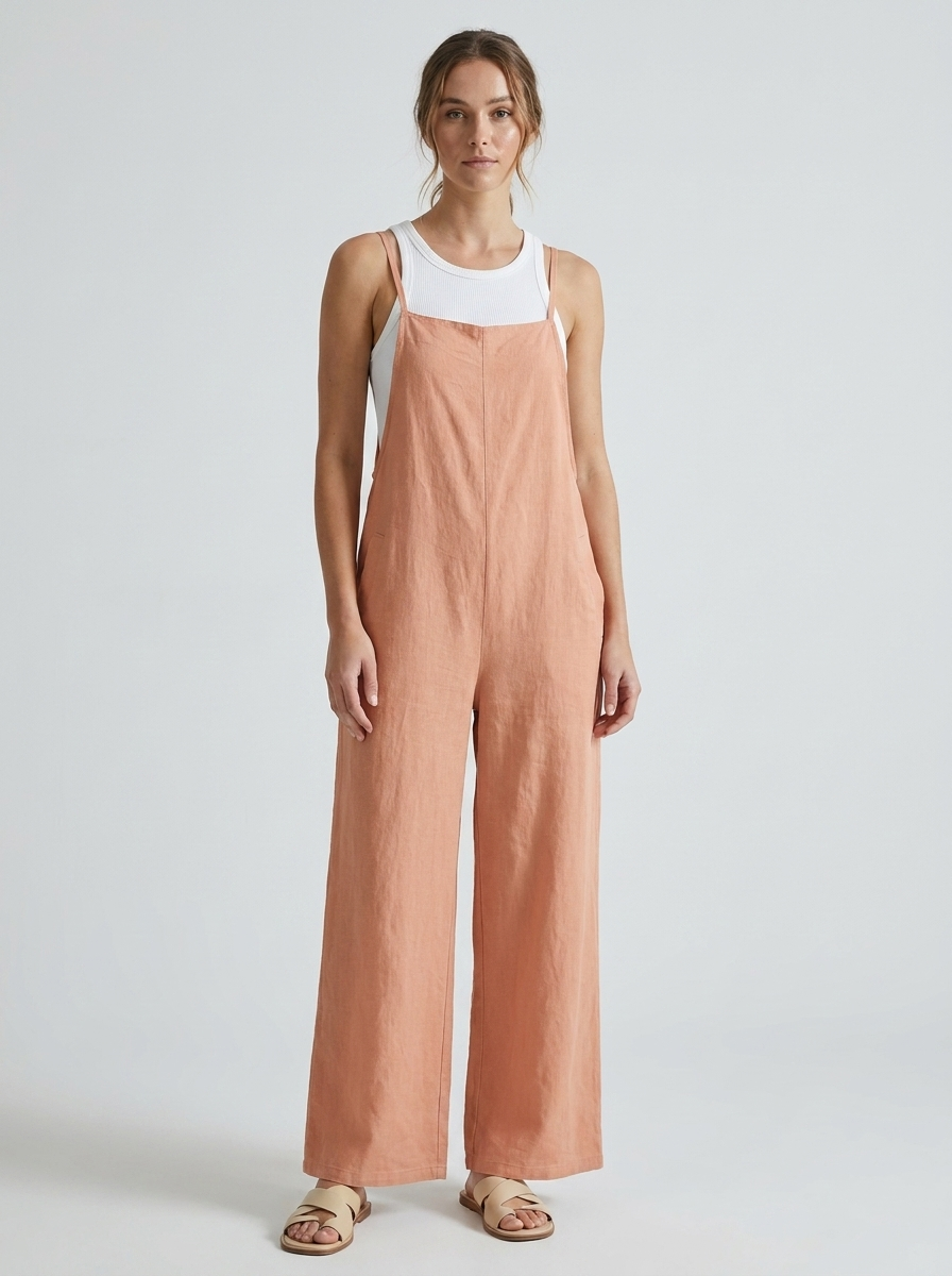 Genevieve | Women's Linen Wide-Leg Overall Jumpsuit