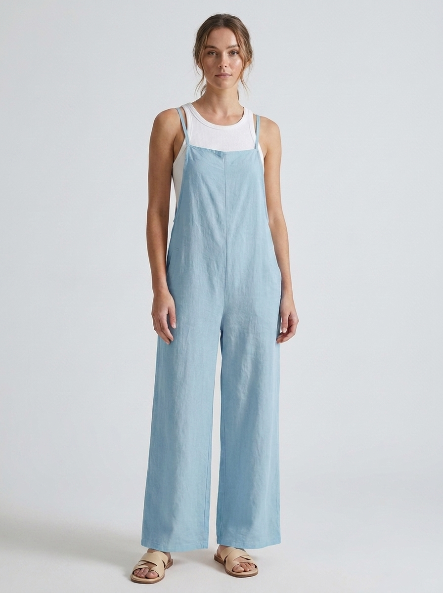 Genevieve | Women's Linen Wide-Leg Overall Jumpsuit
