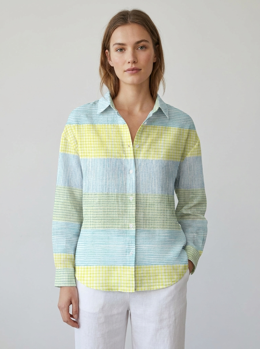 Sidonie | Women's Relaxed-Fit Pastel Grid Button-Front Blouse