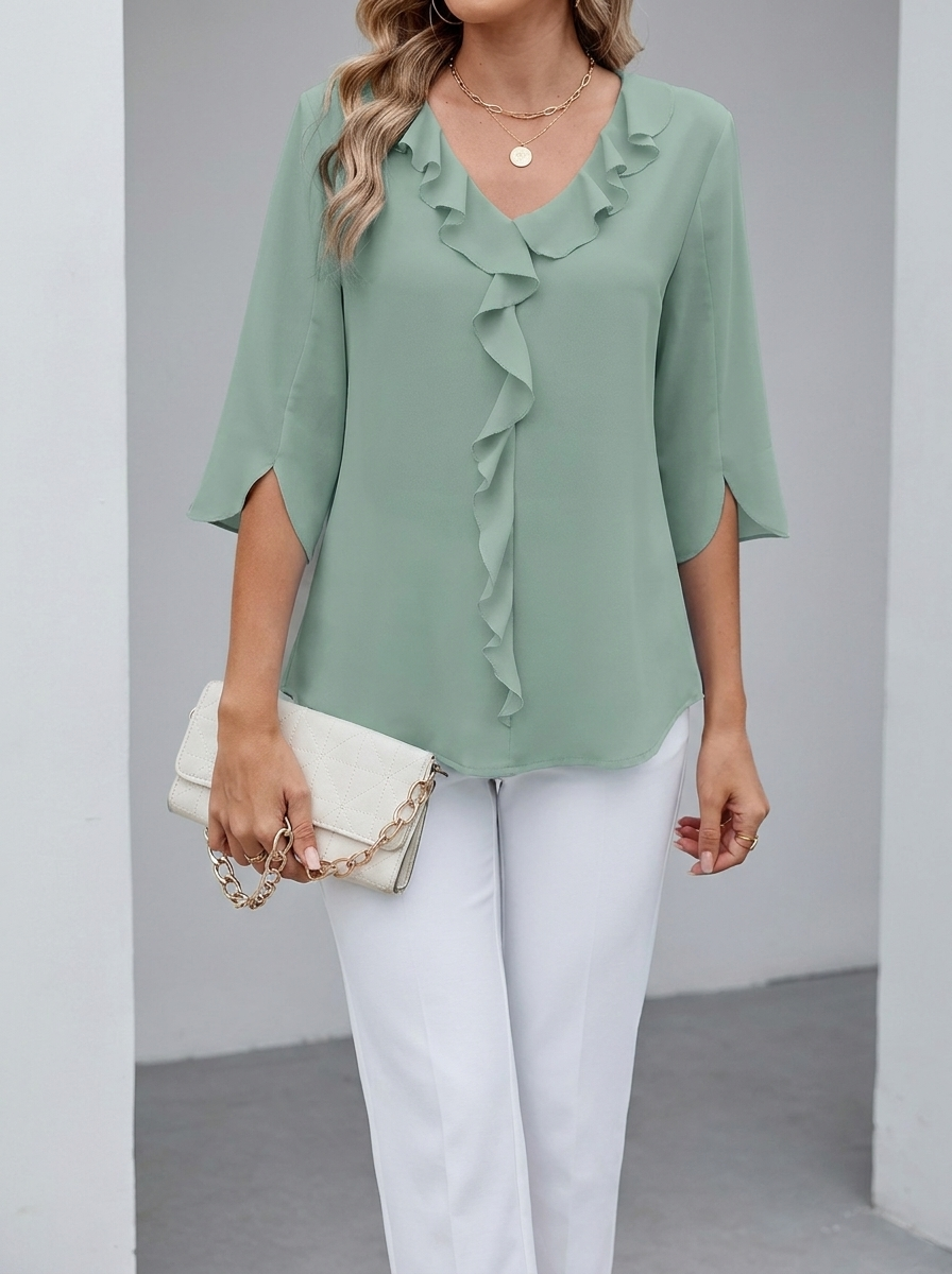 Marceline | Women's Ruffle V-Neck Chiffon Blouse
