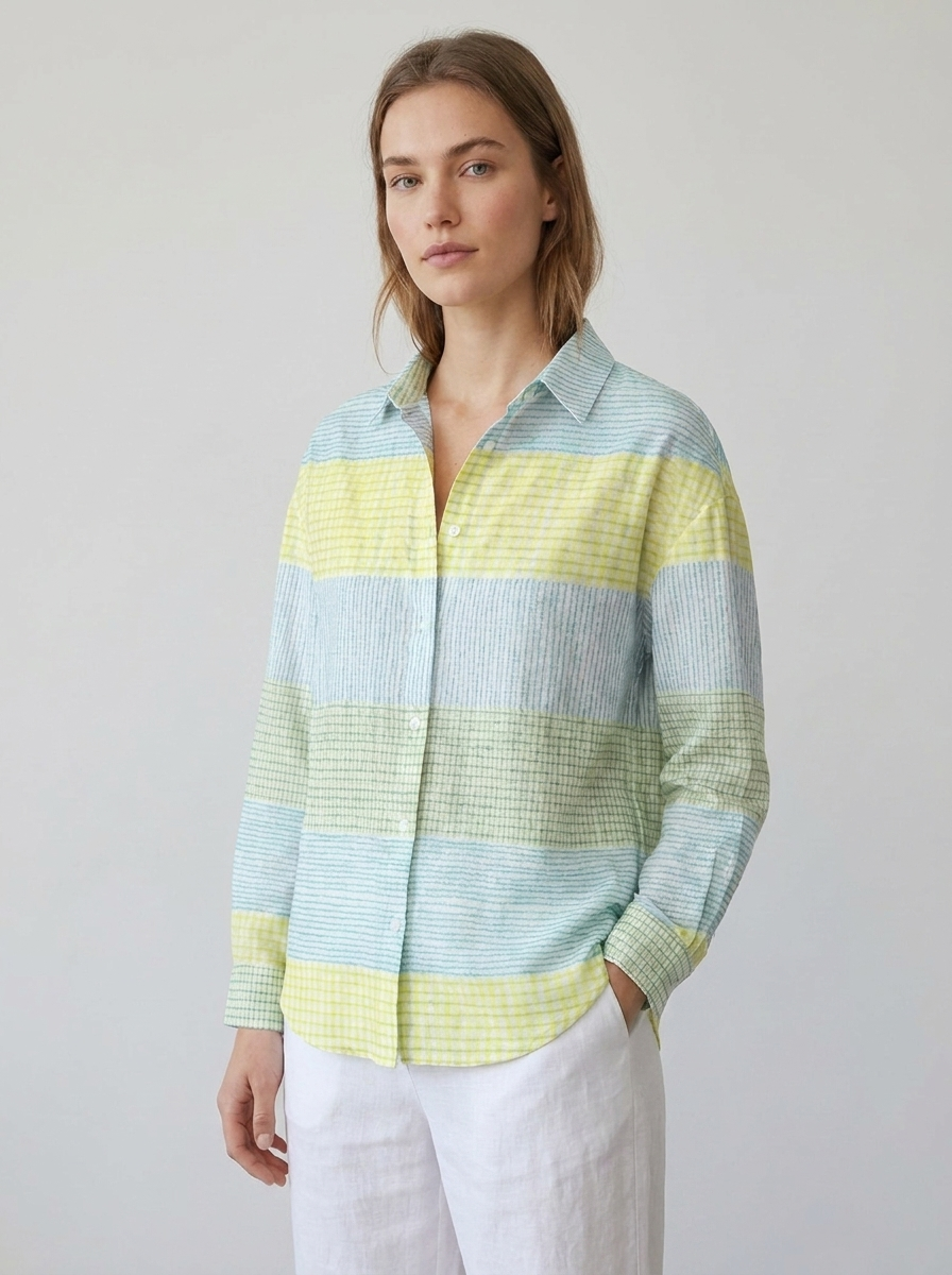 Sidonie | Women's Relaxed-Fit Pastel Grid Button-Front Blouse