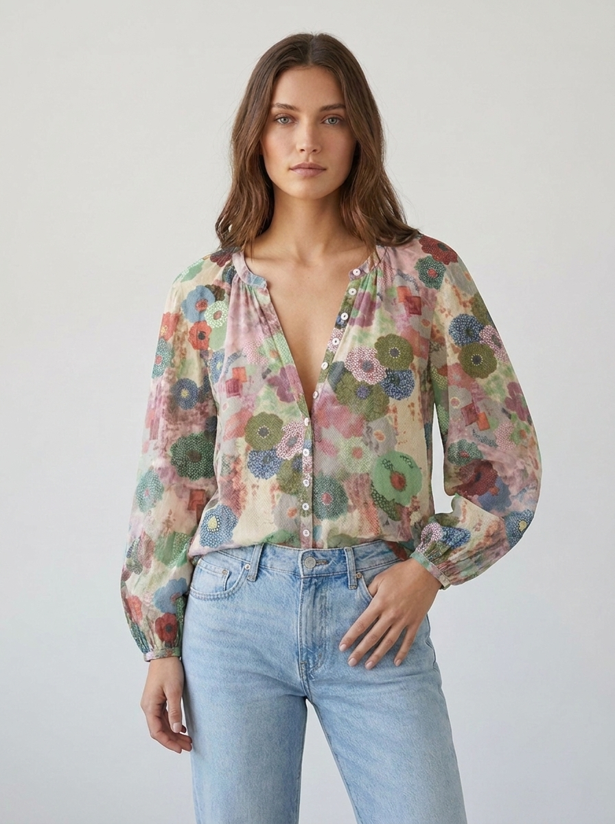 Coralie | Women's Floral Print V-Neck Relaxed Blouse