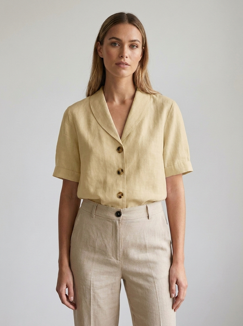 Adelaide | Women's Relaxed-Fit Shawl-Collar Linen Blouse