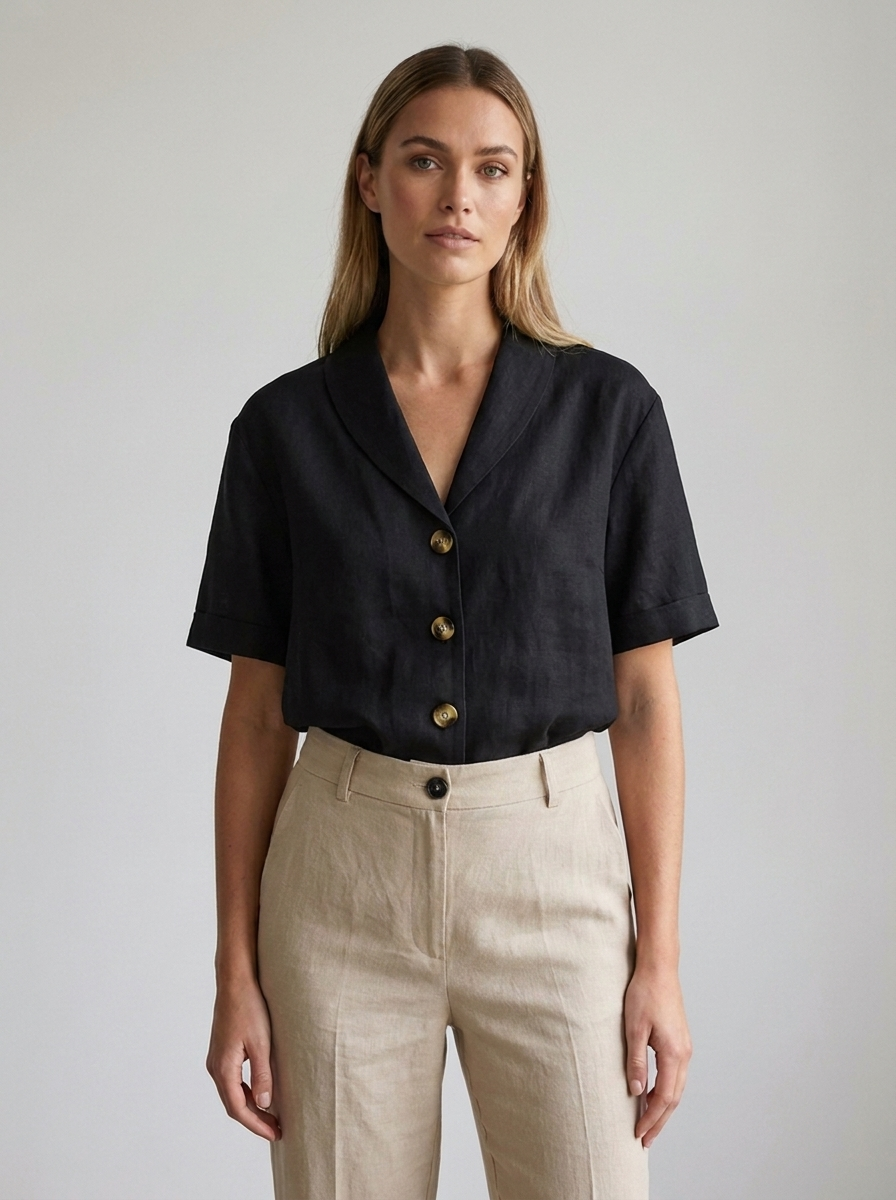 Adelaide | Women's Relaxed-Fit Shawl-Collar Linen Blouse
