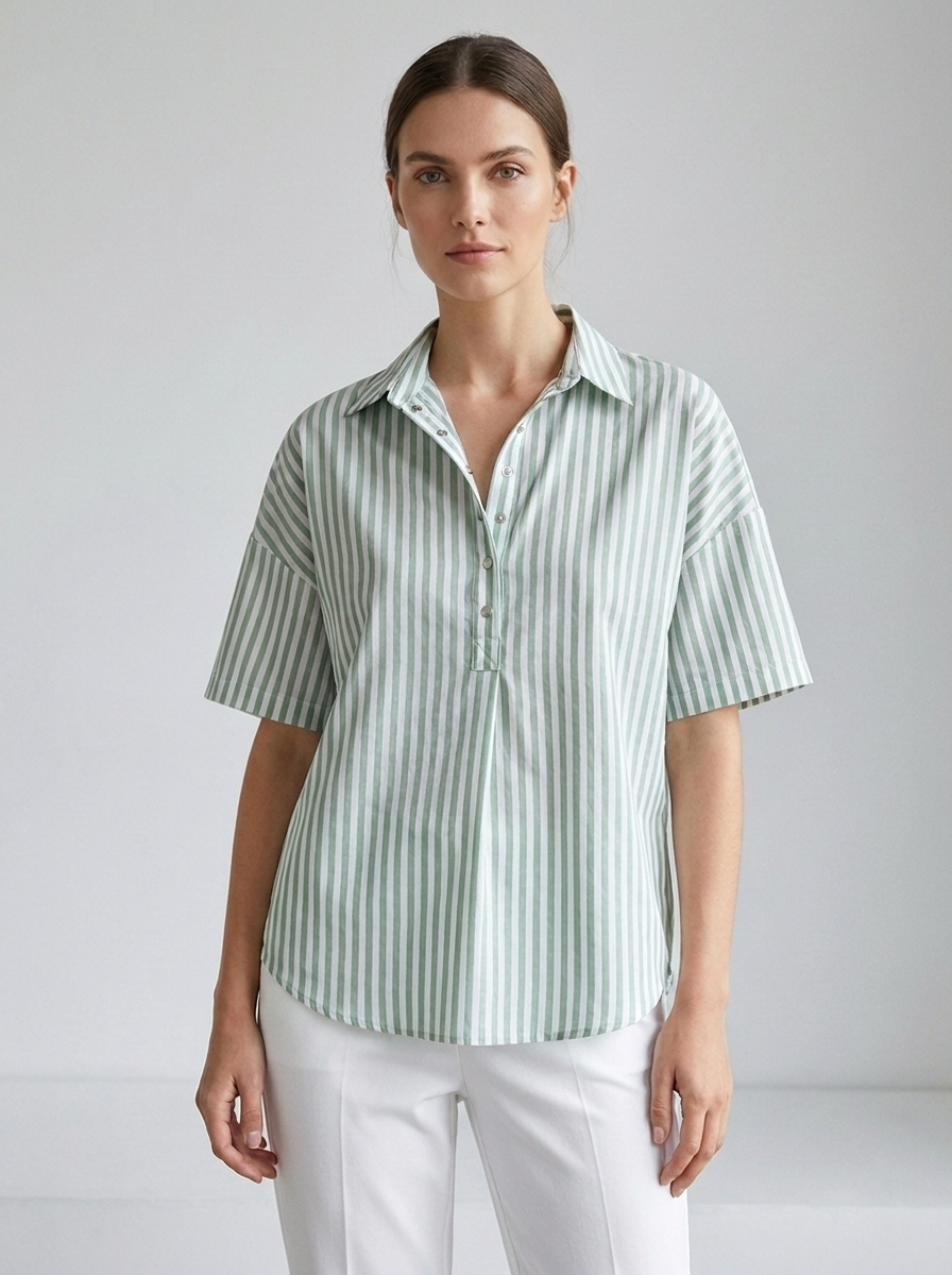 Georgette | Women's Relaxed-Fit Striped Collared Short-Sleeve Blouse