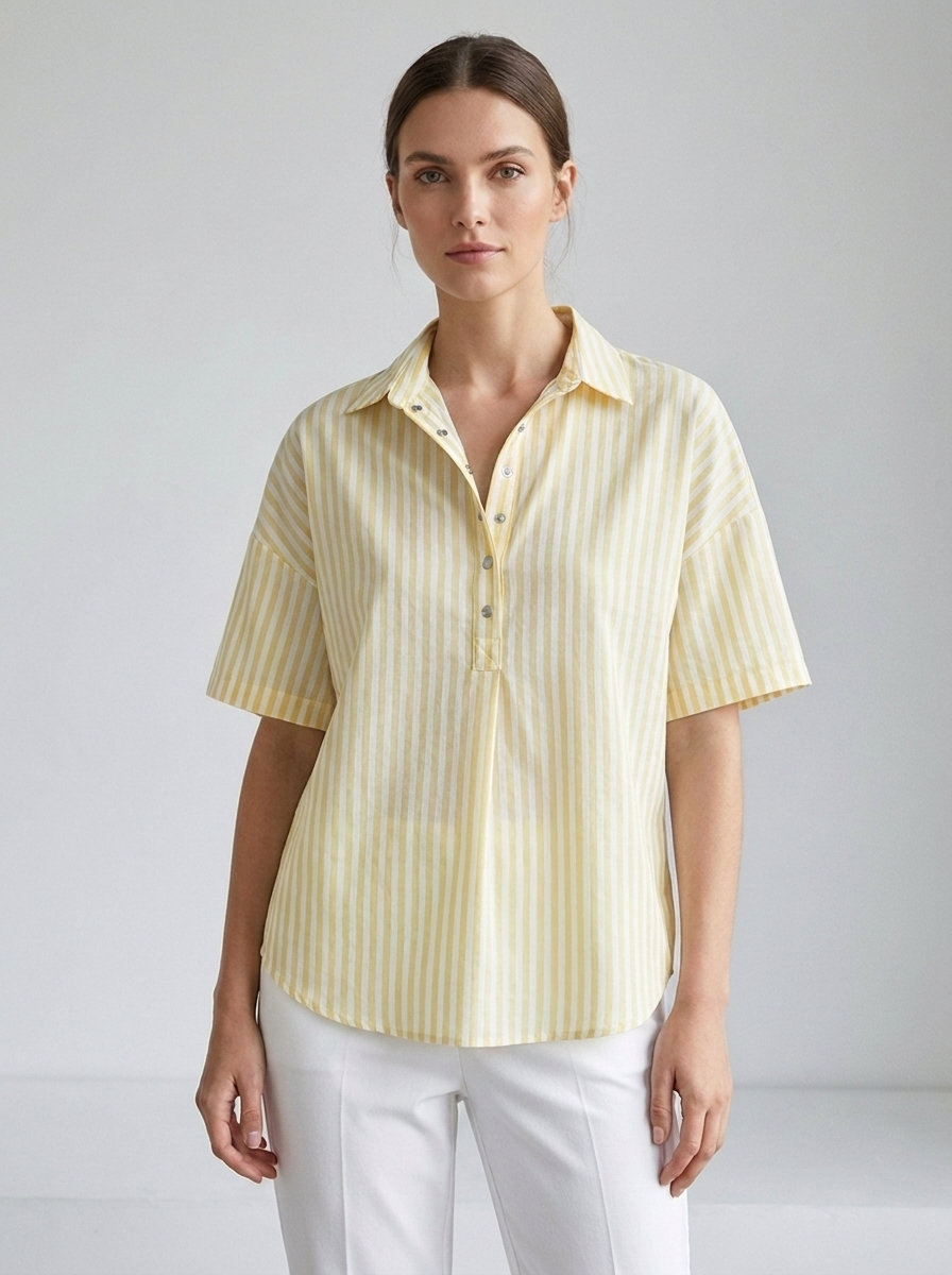 Georgette | Women's Relaxed-Fit Striped Collared Short-Sleeve Blouse