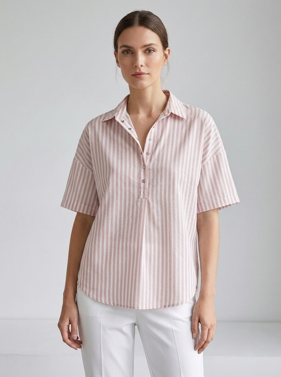 Georgette | Women's Relaxed-Fit Striped Collared Short-Sleeve Blouse