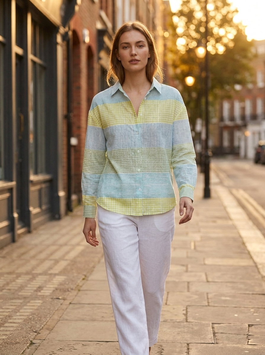 Sidonie | Women's Relaxed-Fit Pastel Grid Button-Front Blouse