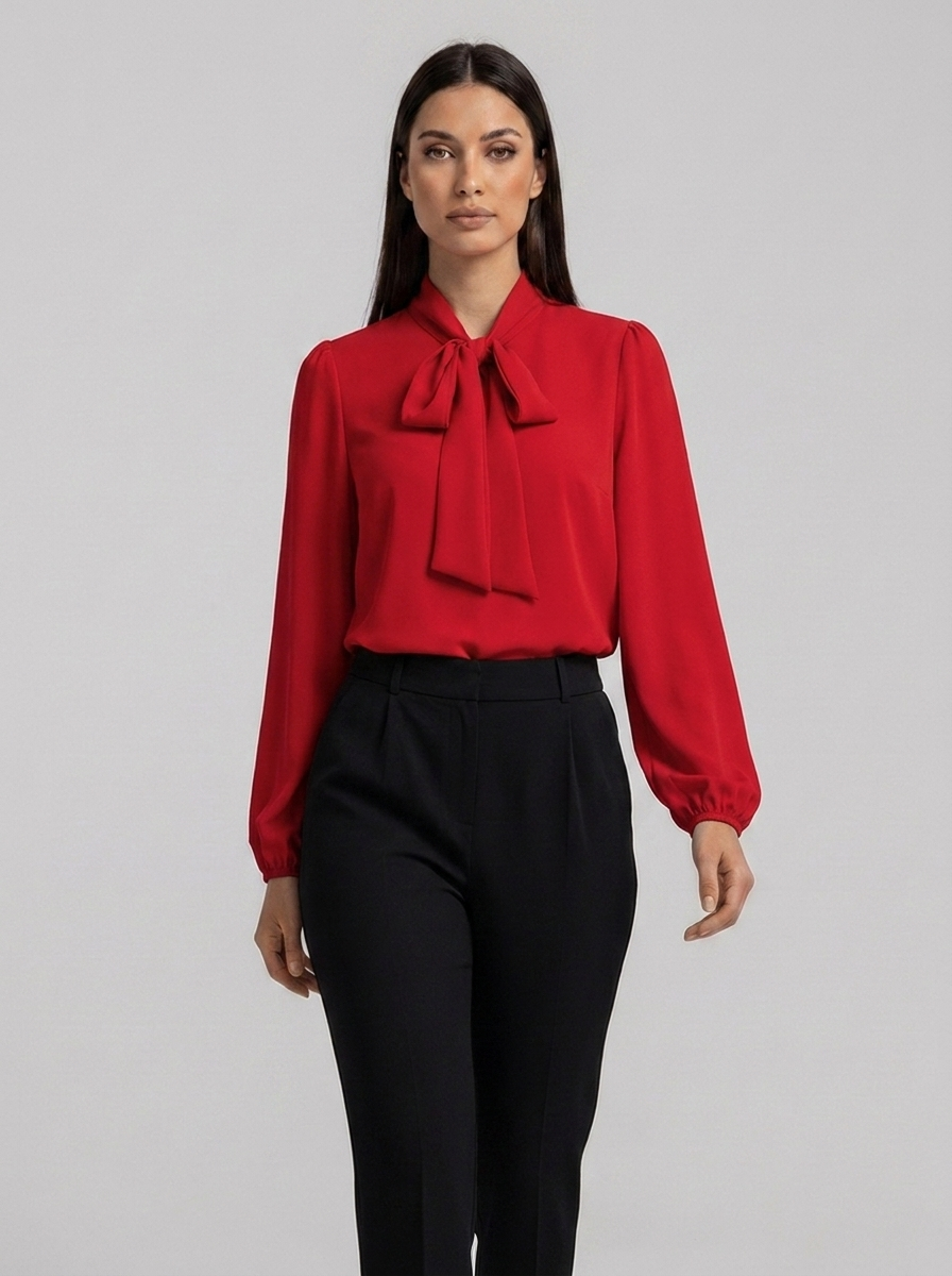 Apolline | Women's Relaxed Bow-Tie Neck Long-Sleeve Blouse