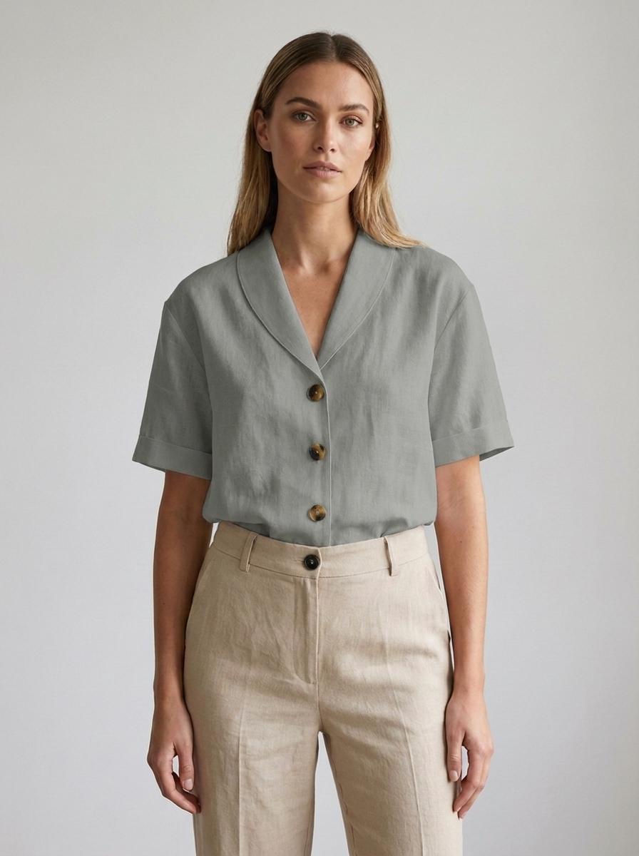 Adelaide | Women's Relaxed-Fit Shawl-Collar Linen Blouse
