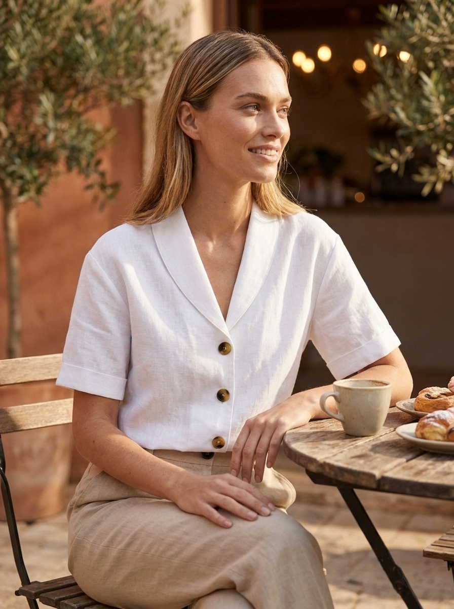 Adelaide | Women's Relaxed-Fit Shawl-Collar Linen Blouse
