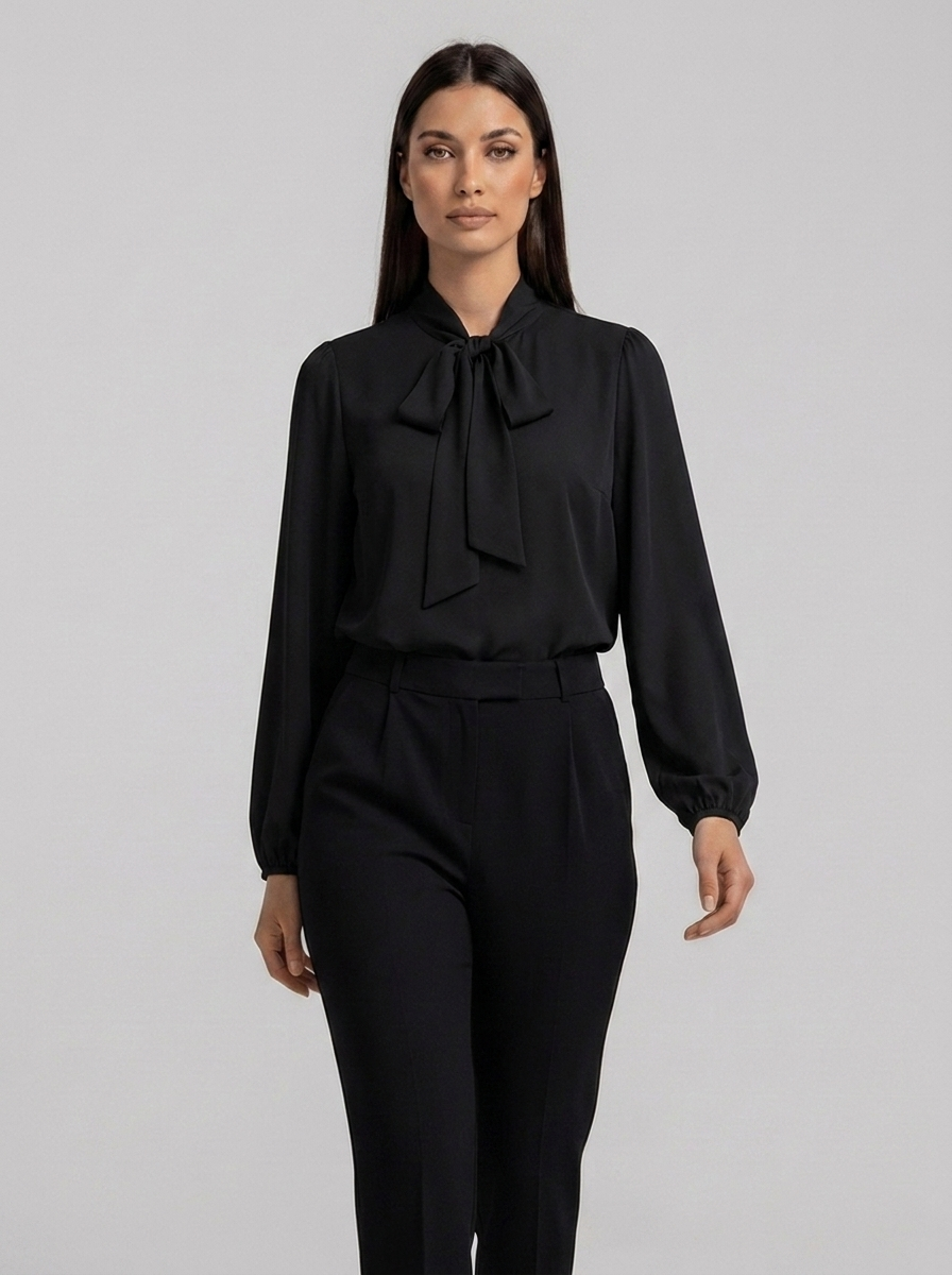 Apolline | Women's Relaxed Bow-Tie Neck Long-Sleeve Blouse