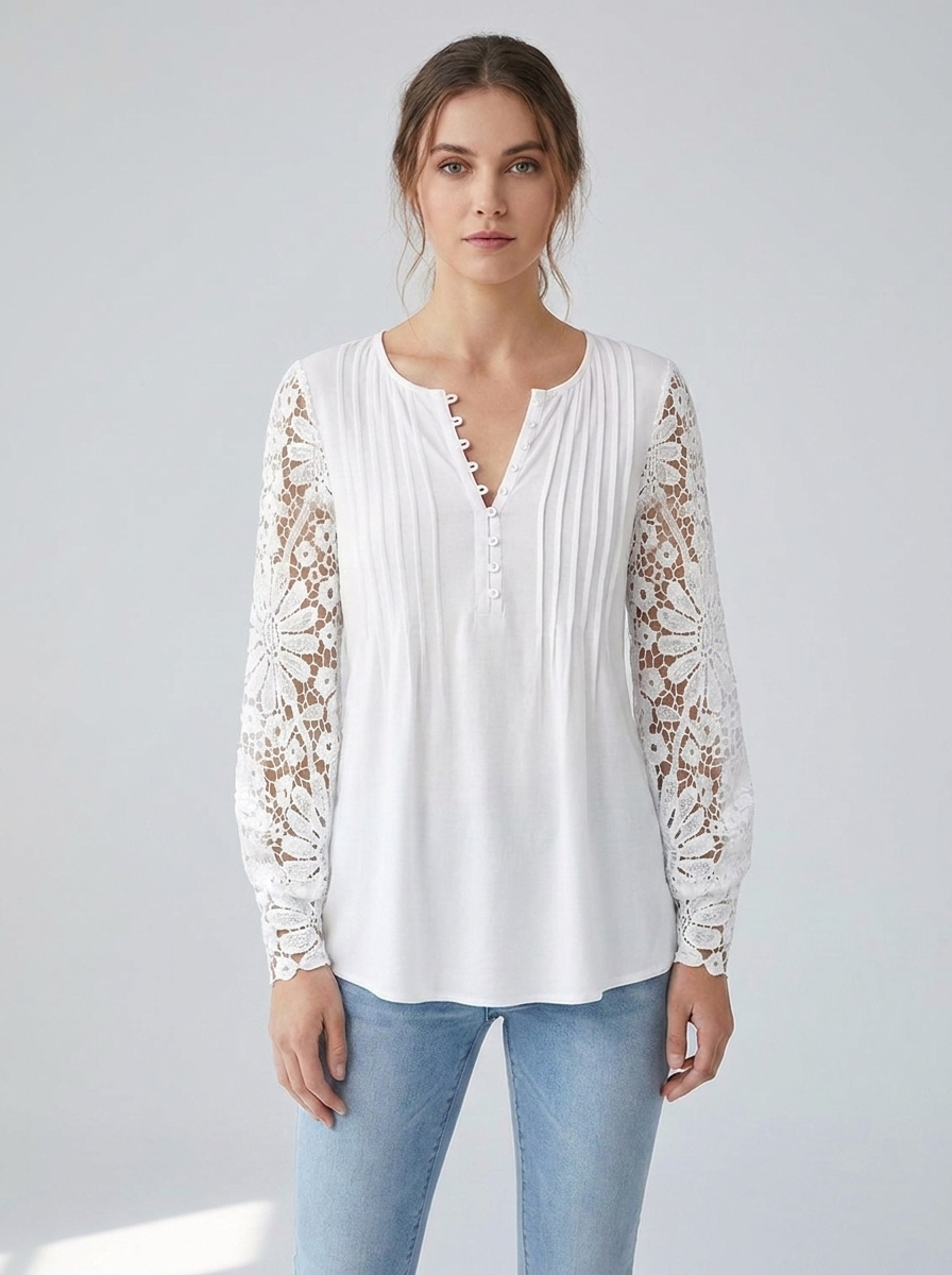 Honorine | Women's Floral Long-Sleeve Relaxed Henley Blouse