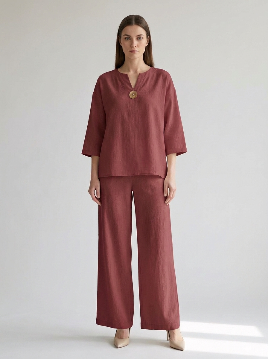 Mireille | Women's Relaxed Linen-Look Tunic & Wide-Leg Trouser Co-Ord Set