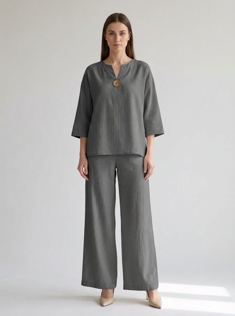 Mireille | Women's Relaxed Linen-Look Tunic & Wide-Leg Trouser Co-Ord Set