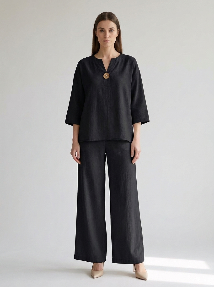 Mireille | Women's Relaxed Linen-Look Tunic & Wide-Leg Trouser Co-Ord Set