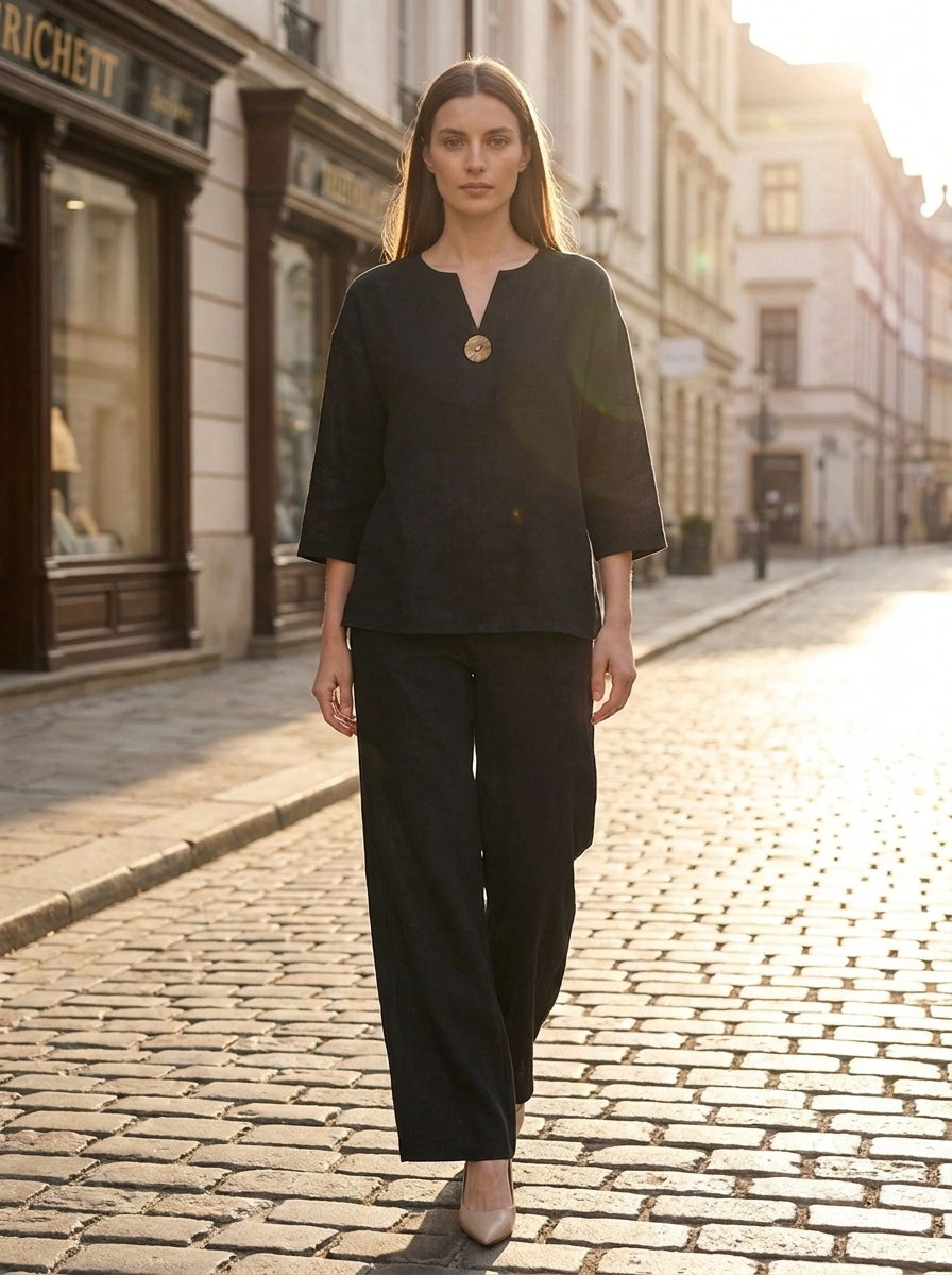 Mireille | Women's Relaxed Linen-Look Tunic & Wide-Leg Trouser Co-Ord Set