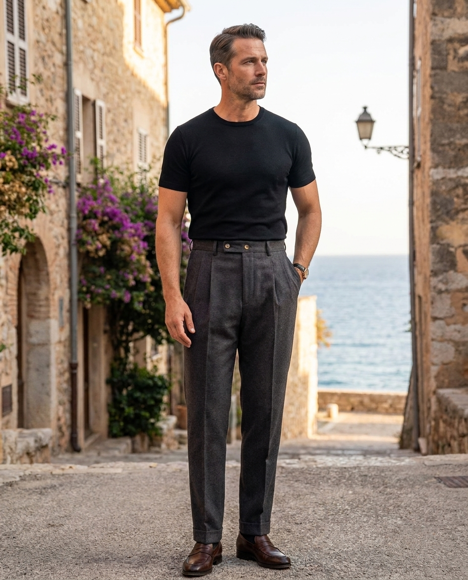 Theo | Men's High Waisted Pleated Straight Trousers