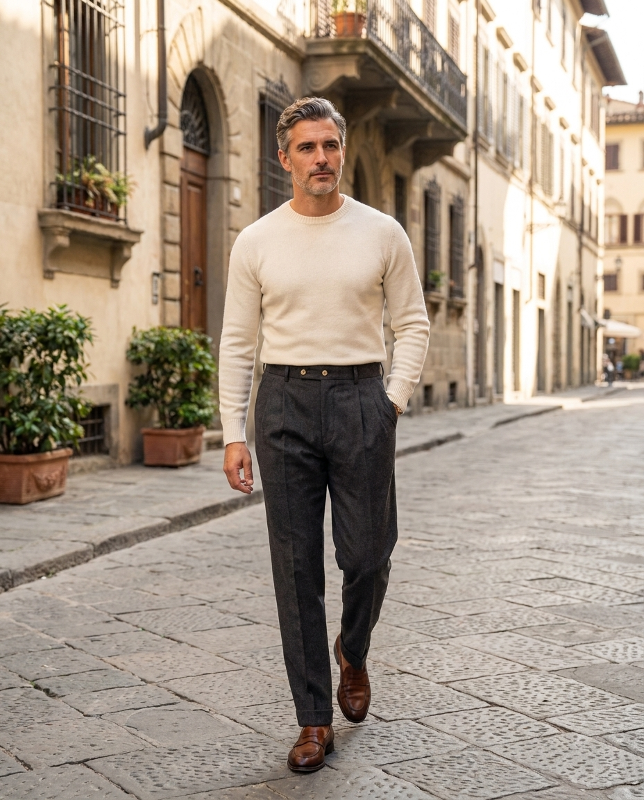 Theo | Men's High Waisted Pleated Straight Trousers