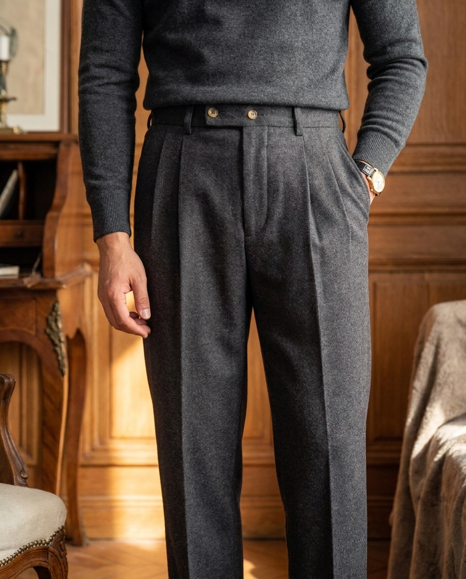 Theo | Men's High Waisted Pleated Straight Trousers