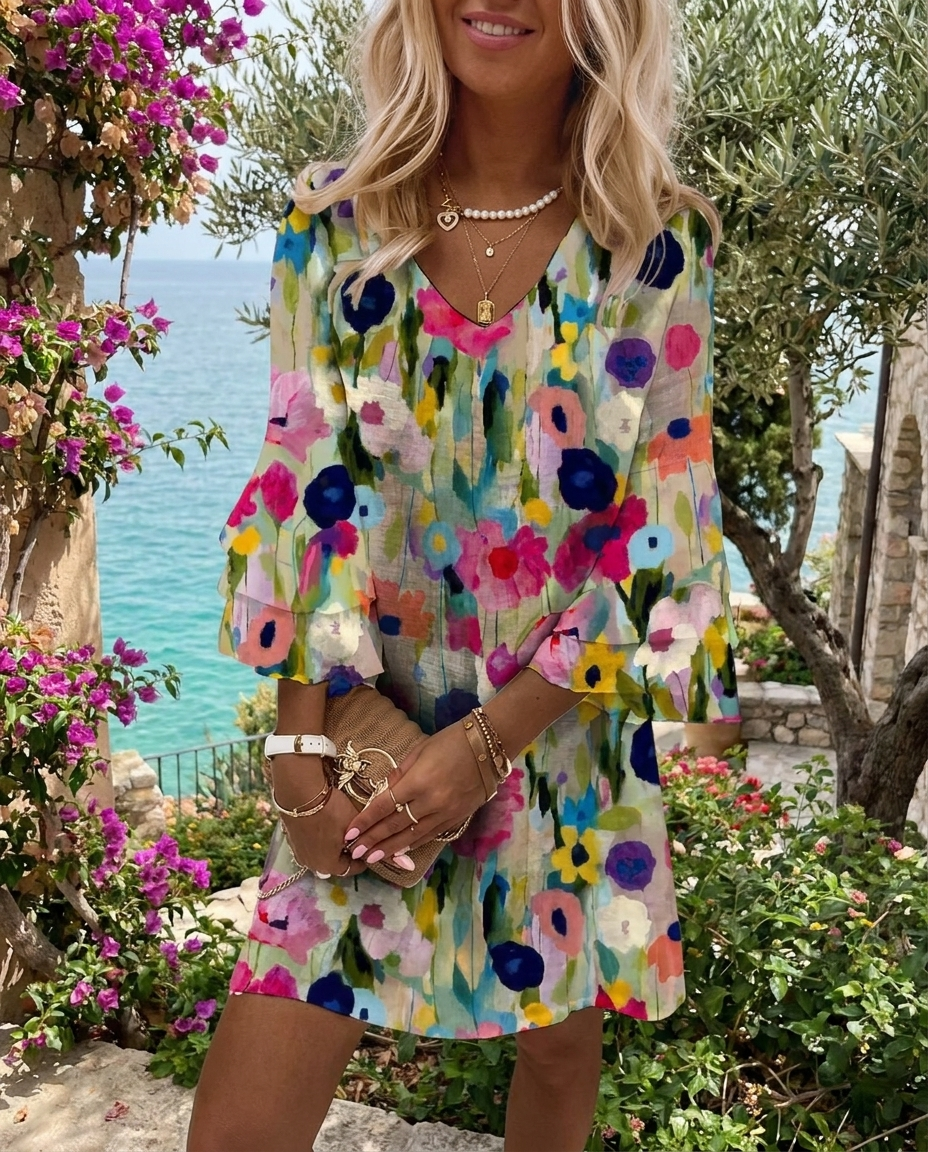 Elviera | Women's Floral V-Neck Mini Dress