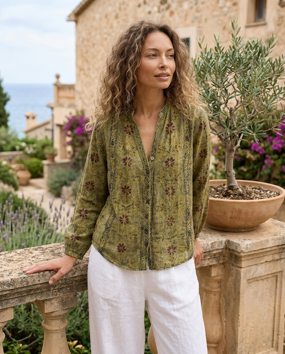 Cosette | Women's Boho Linen Button-Down Blouse