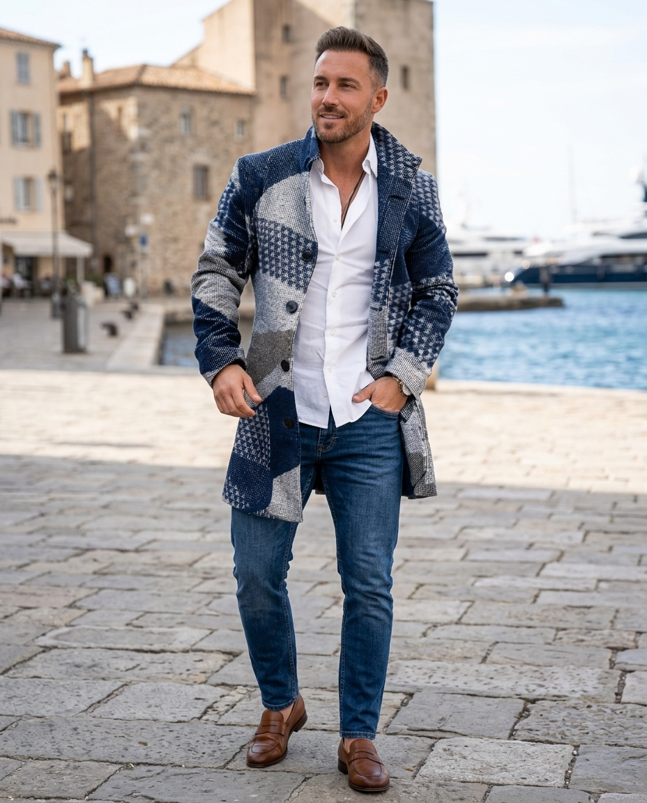 Alexander | Men's Houndstooth Checkered Long Coat
