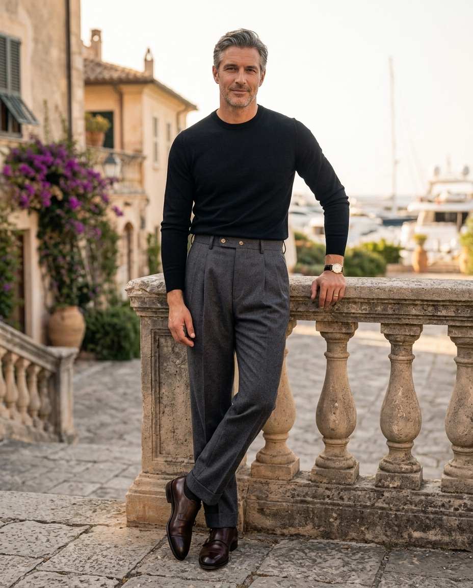 Theo | Men's High Waisted Pleated Straight Trousers