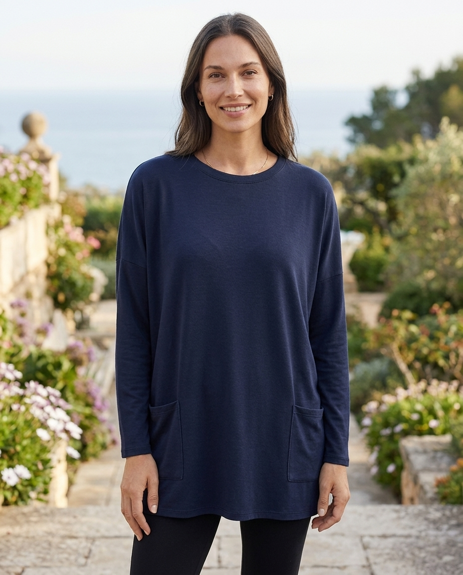 Vianne | Women's Oversized Long-Sleeve Pocket Tunic Top