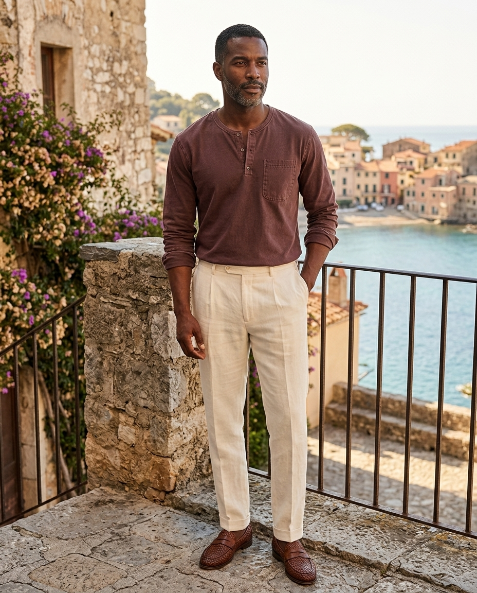 Elijah | Men's Casual Long Sleeve Button Neck Shirt