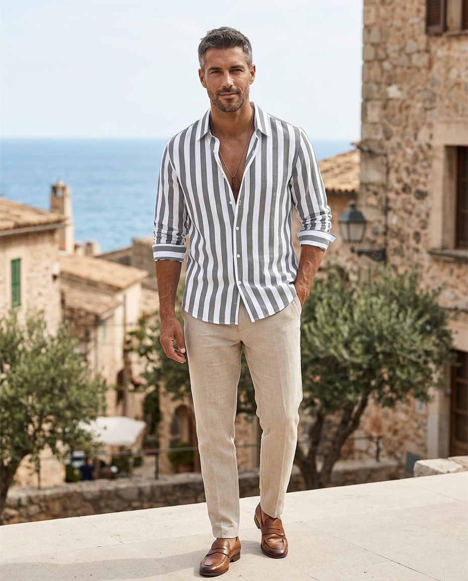Connor | Men Striped Button Down Casual Shirt