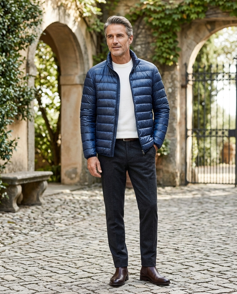Marcus Men's Lightweight Packable Puffer Jacket in Navy Blue