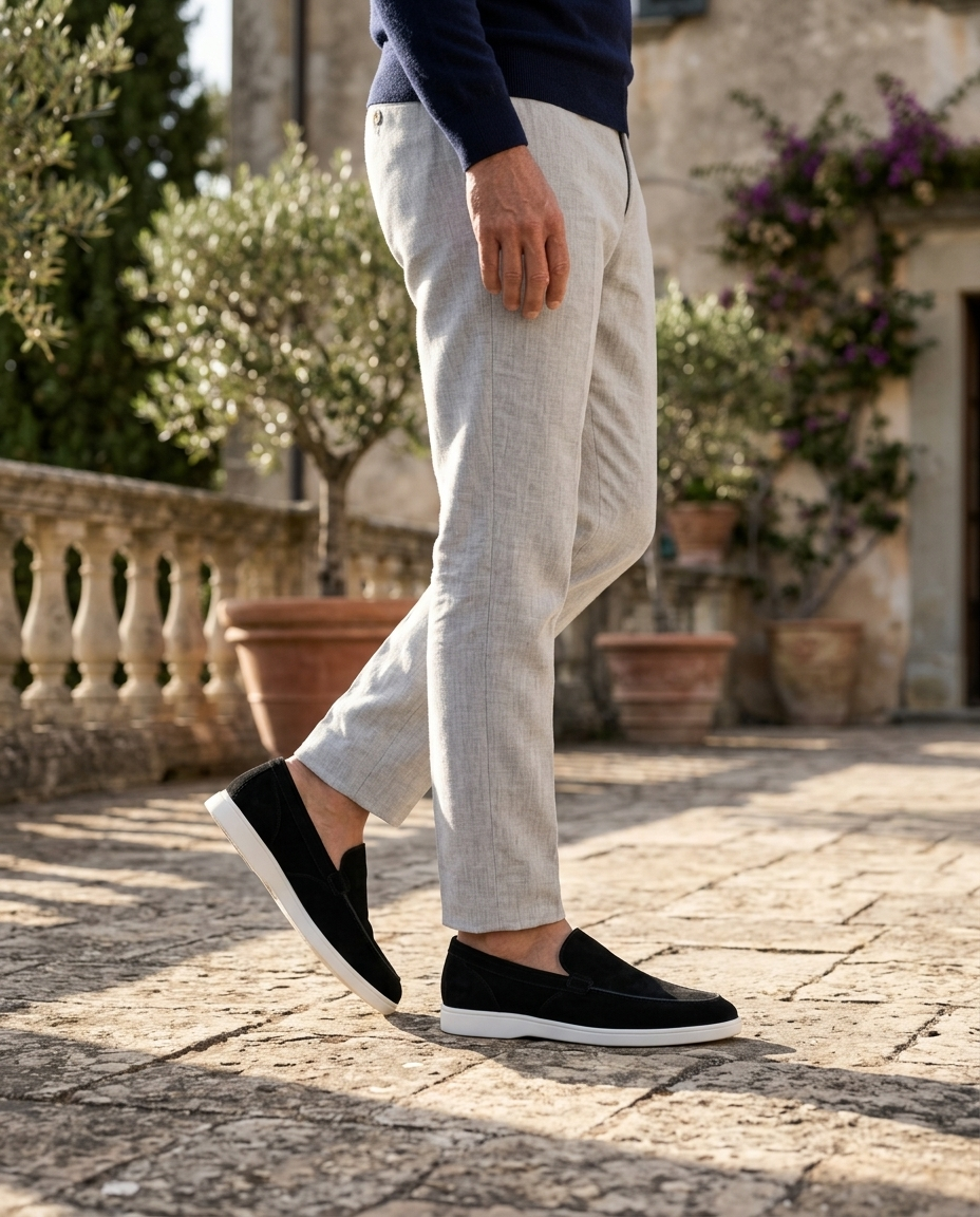 Nathaniel Men's Leather Slip-On Loafers in Black