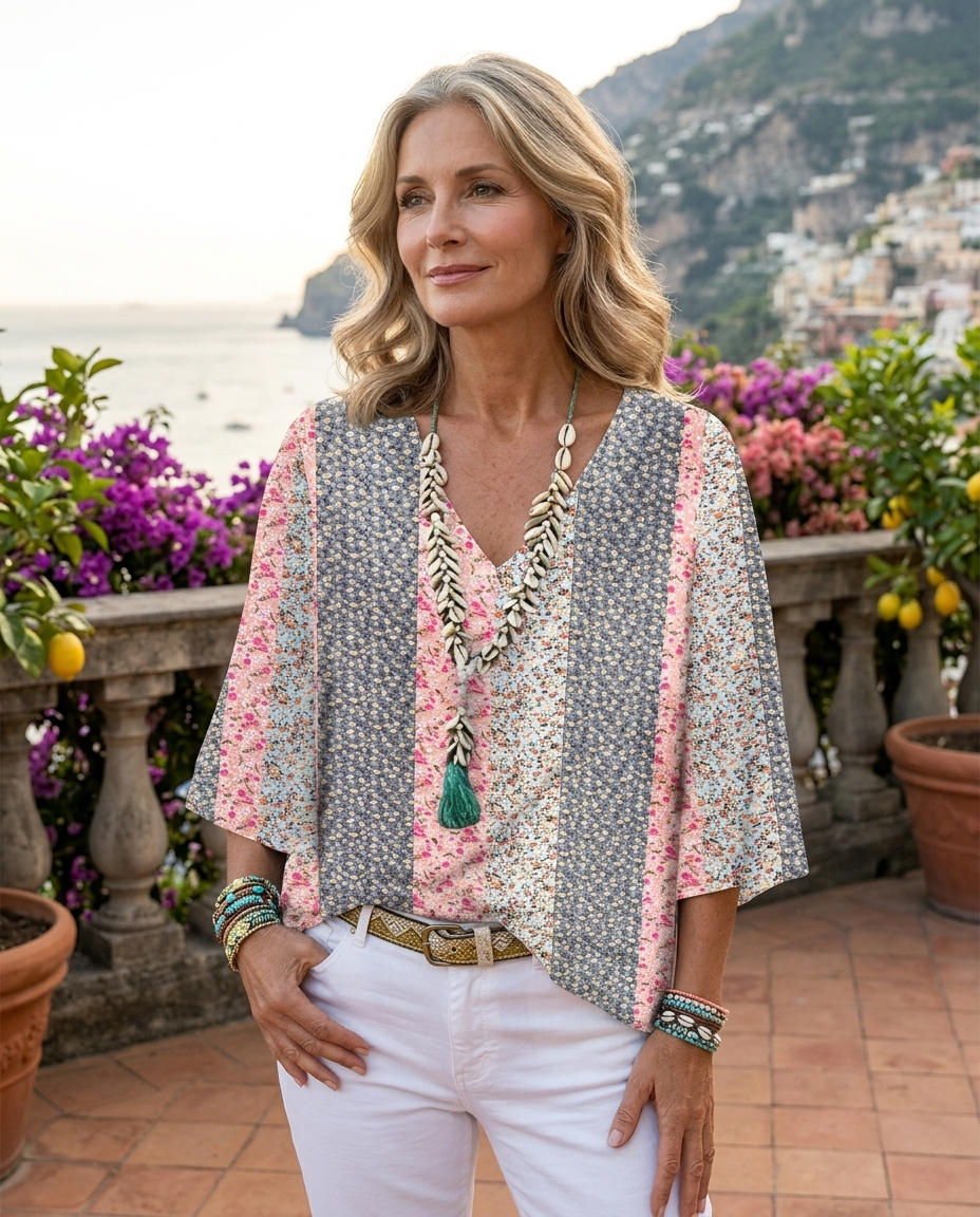Millicent ditsy floral patchwork top in Pink