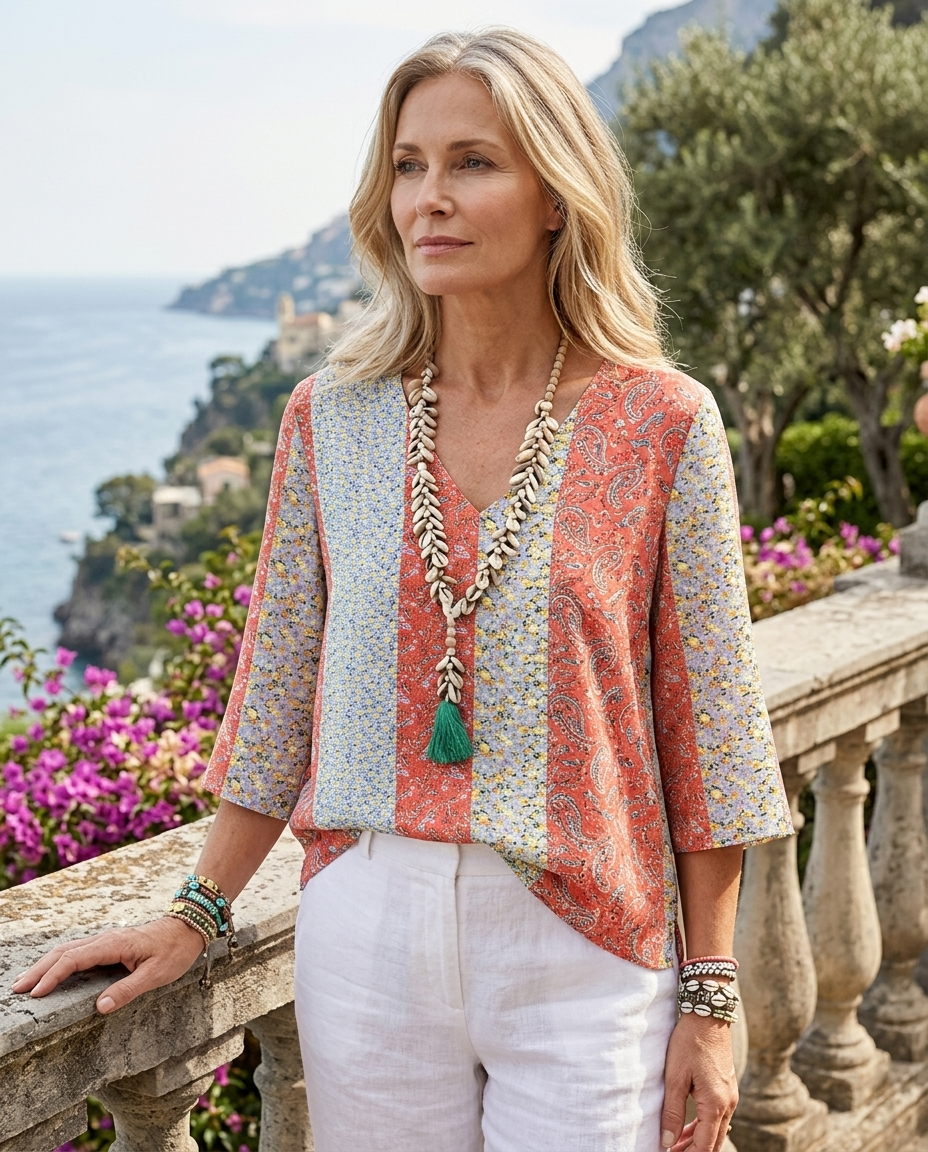 Millicent ditsy floral patchwork top in Orange