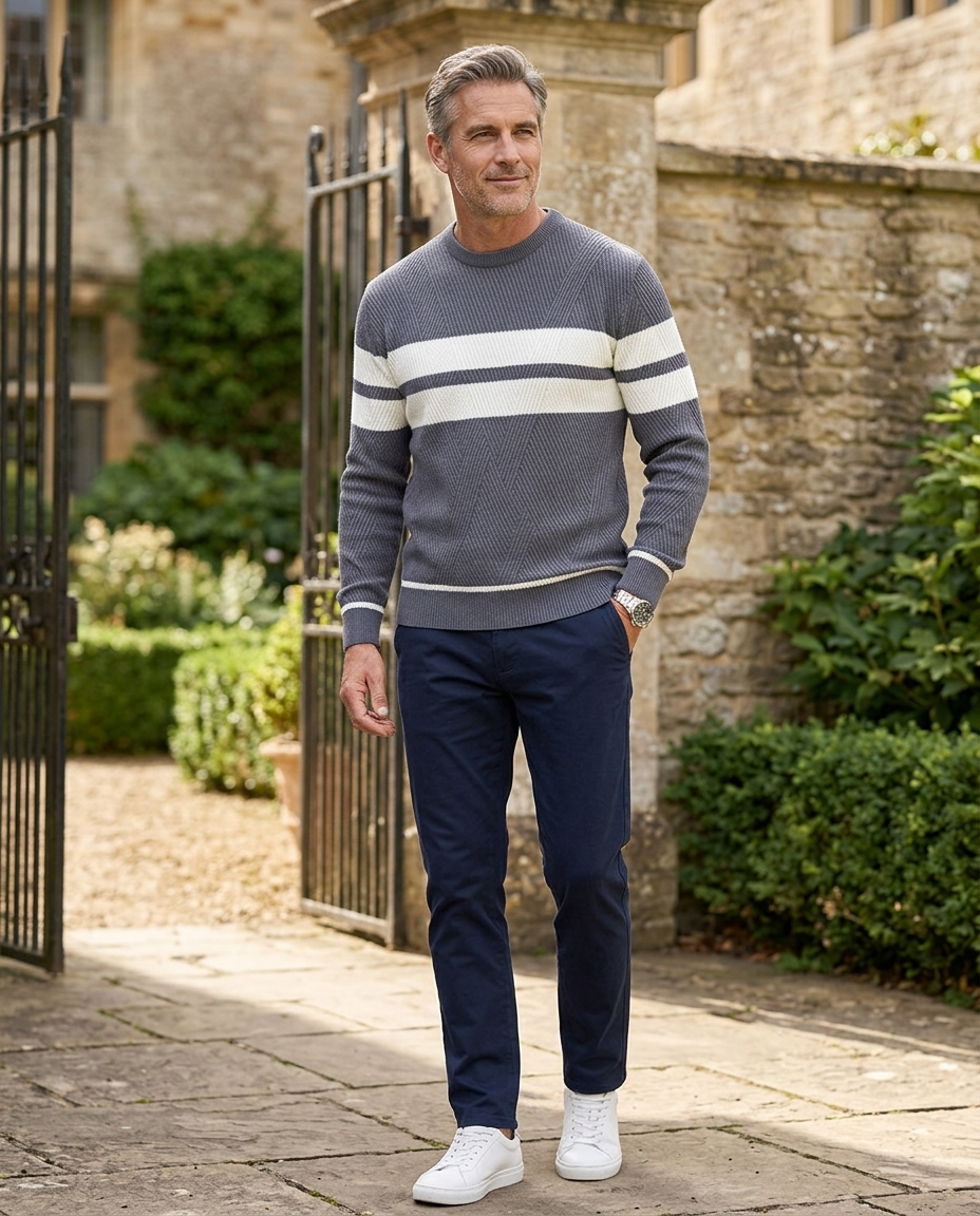 Silas Men's Regular-Fit Striped Jumper in Grey