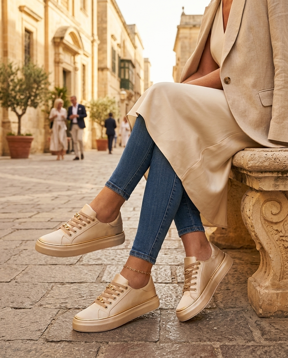 Beatrix platform lace up sneakers in gold