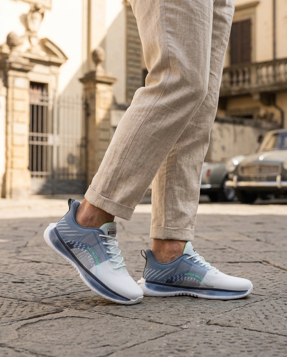 Ulric Men's Lace-Up Platform Leather Sneakers in Blue
