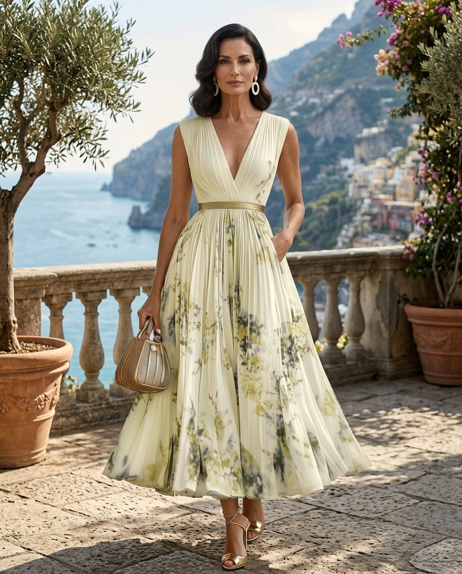 Rosamund watercolour print sleeveless maxi dress in Yellow