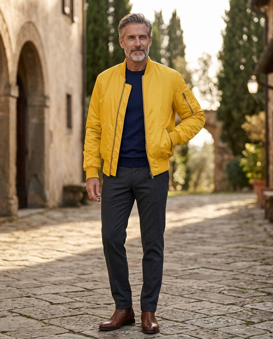 Reginald Men's Quilted-Lined Bomber Jacket in Yellow